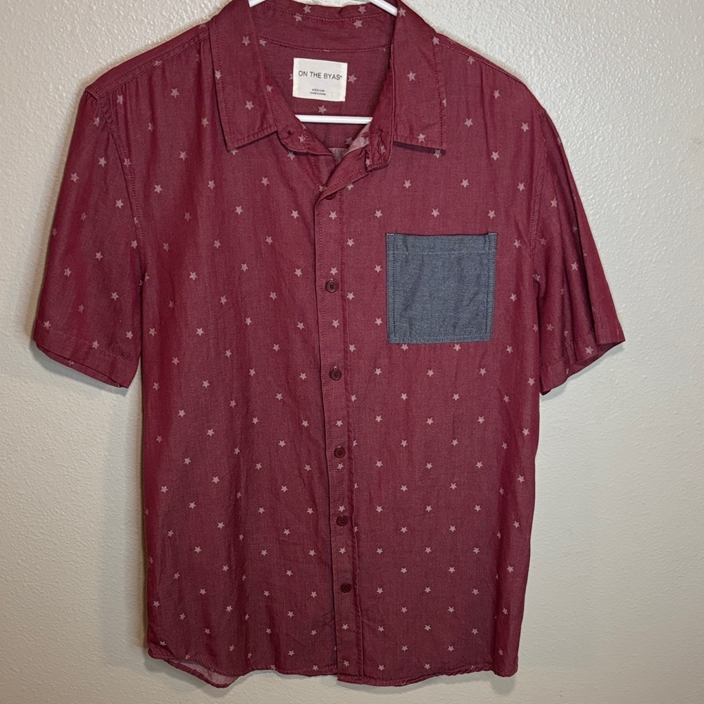 On The Byas Burgundy Star Print Casual Shirt -11 SKU
